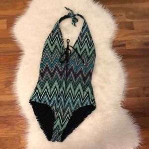Chevron lace-up swimsuit